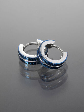 Náušnice kruhy z chirurgické oceli modro stříbrné