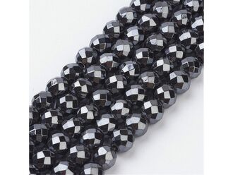 Korálková šňůra z fazetovaných kuliček hematitu, průměr 10 mm