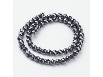 Korálková šňůra z fazetovaných kuliček hematitu, průměr 10 mm