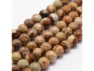 Korálková šňůra z fazetovaných kuliček jaspisu obrázkového, průměr 10 mm