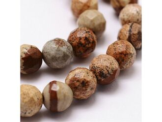 Korálková šňůra z fazetovaných kuliček jaspisu obrázkového, průměr 10 mm