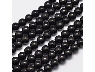 Korálková šňůra z kuliček černého obsidiánu, průměr 6 mm