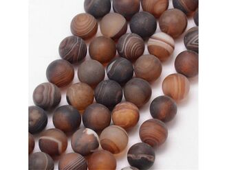 Korálková šňůra z kuliček hnědého matného achátu, průměr 6 mm