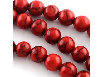Korálková šňůra z tyrkysu syntetického červeného, průměr 8 mm