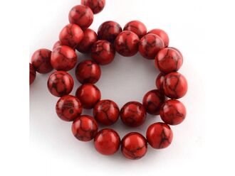 Korálková šňůra z tyrkysu syntetického červeného, průměr 8 mm