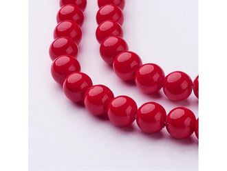 Korálková šňůra z kuliček červeného jadeitu, průměr 8 mm