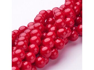 Korálková šňůra z kuliček červeného jadeitu, průměr 8 mm