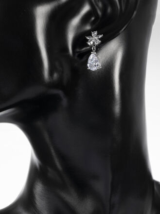 Náušnice s kapkou a květinou z čirých zirkonů