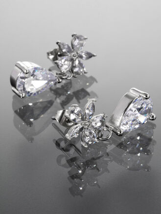 Náušnice s kapkou a květinou z čirých zirkonů