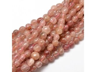 Neukončená šňůra z minerálu křemen jahodový, valounky, délka šňůry cca 37 cm