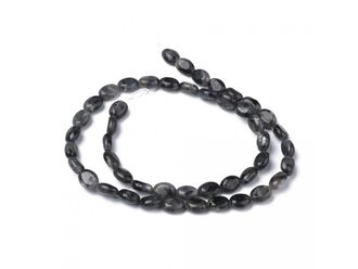 Neukončená šňůra z oválků černého labradoritu, 8x6 mm