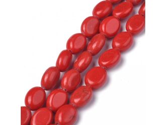 Neukončená šňůra z oválků syntetického červeného tyrkysu, 8 x 6 mm