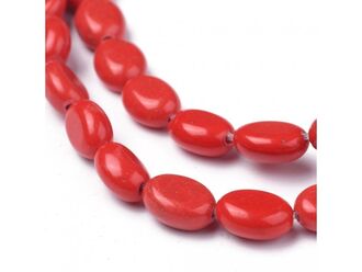 Neukončená šňůra z oválků syntetického červeného tyrkysu, 8 x 6 mm