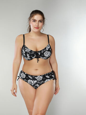  Dámské dvoudílné plavky Plus  značky Modera azurové  květy