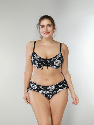  Dámské dvoudílné plavky Plus  značky Modera azurové  květy