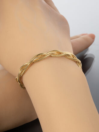 Elegantní náramek z pletených řetízků z chirurgické oceli zlaté barvy