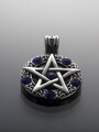 Přívěsek z chirurgické oceli pentagram, stříbrná ocel s modrými kamínky