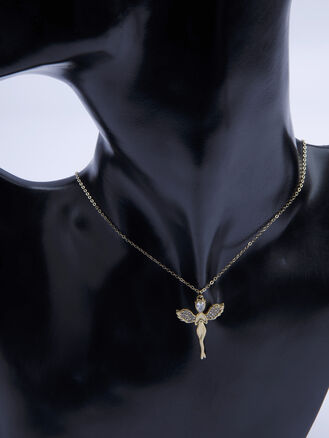 Luxusní řetízek z leštěné chirurgické oceli zlaté barvy s přívěskem ve tvaru anděla