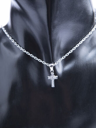 Přívěsek z leštěné chirurgické oceli, křížek s krystalky