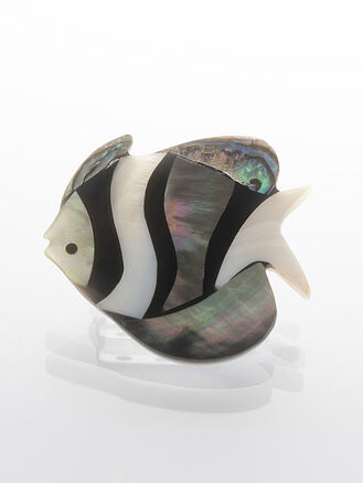 Veselá brož z paua perleti, vícebarevná, klaun očkatý