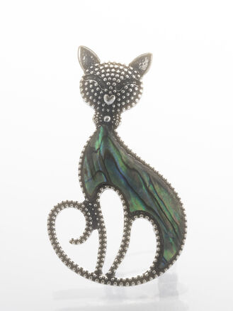 Romantický přívěsek nebo brož s paua perletí, kočka 