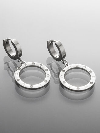 Kruhové náušnice z leštěné chirurgické oceli s kroužkem s krystalky