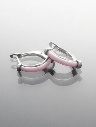 Elegantní náušnice z chirurgické oceli s růžovou keramikou 