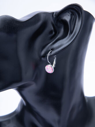 Romantické náušnice z leštěné chirurgické oceli s růžovým kamínkem
