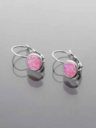 Romantické náušnice z leštěné chirurgické oceli s růžovým kamínkem