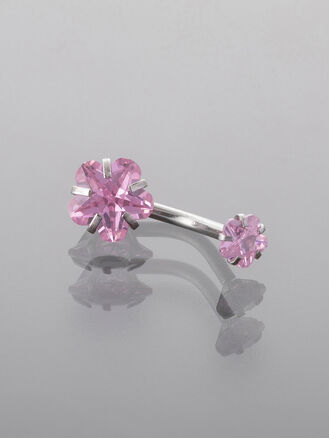 Piercing do pupíku z chirurgické oceli, kytička s růžovýmí krystalky