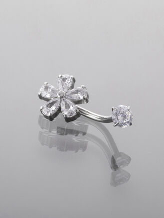 Piercing do pupíku z chirurgické oceli, s čirými krystalky