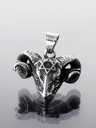 Přívěsek hlava berana z leštěné chirurgické oceli, stříbrná barva kovu