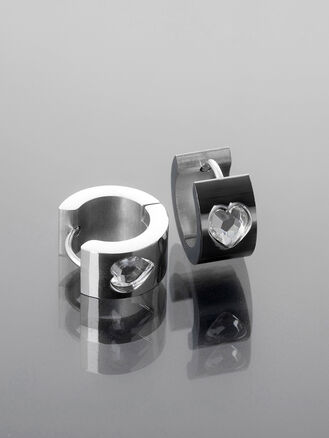 Kruhové náušnice z leštěné chirurgické oceli stříbrné barvy s kamínky, Ø 1,4 cm