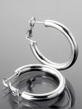 Elegantní kruhové náušnice z leštěné chirurgické oceli stříbrné barvy, Ø 3 cm