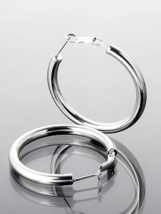 Elegantní kruhové náušnice z leštěné chirurgické oceli stříbrné barvy, Ø 3,5 cm