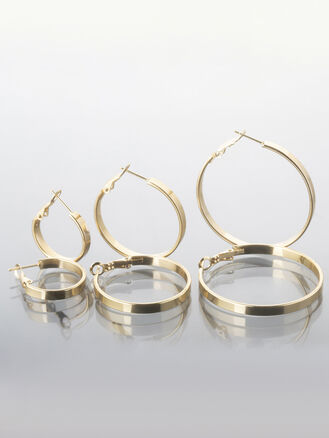 Sada náušnic z leštěné chirurgické oceli, kroužky, různé velikosti, zlatá a stříbrná barva