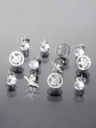 Šest párů náušnic z leštěné chirurgické oceli ve dvou barvách kovu