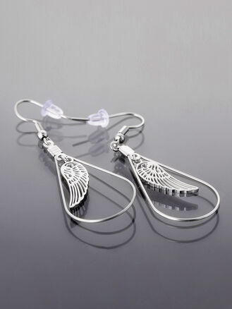 Stylové náušnice z leštěné chirurgické oceli, peříčka v kapce 