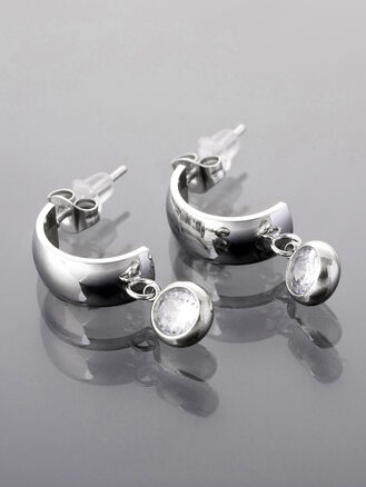 Trendy náušnice z leštěné chirurgické oceli, stříbrná barva s kamínkem