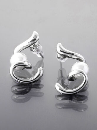 Trendy náušnice z leštěné chirurgické oceli, spirála s perlou