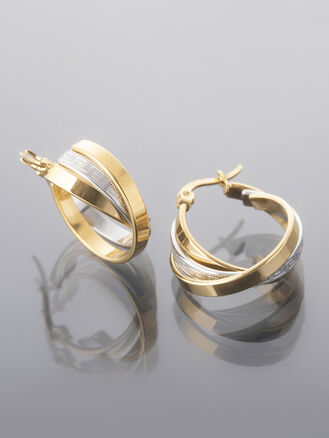 Moderní a nápadité náušnice z leštěné chirurgické oceli,  kombinace zlaté a stříbrné barvy