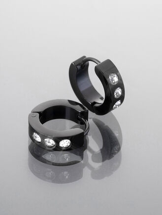 Moderní kruhové náušnice z leštěné chirurgické oceli s kamínky, Ø 1,2 cm