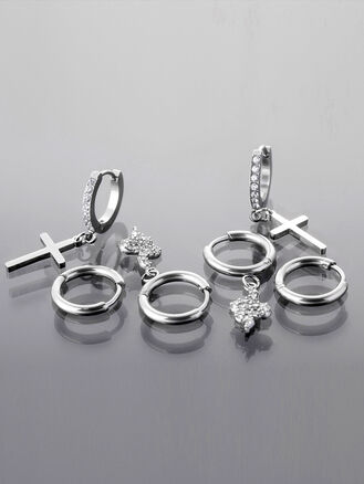 Sada náušnic z leštěné chirurgické oceli, kroužky s přívěsky