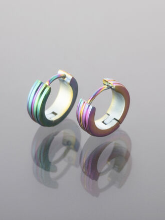 Duhové kruhové náušnice z leštěné chirurgické oceli, Ø 1,2 cm