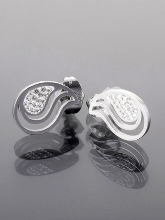 Jemné náušnice z leštěné chirurgické oceli, kapka s drobnými krystalky