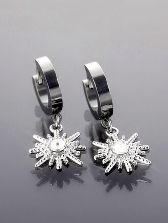 Kruhové náušnice z leštěné chirurgické oceli stříbrné barvy s hvězdičkou a krystalkem