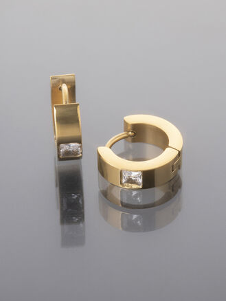 Moderní kruhové náušnice z leštěné chirurgické oceli s kamínky, Ø 1,2 cm