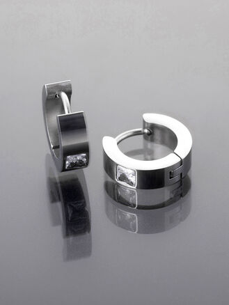 Moderní kruhové náušnice z leštěné chirurgické oceli s kamínky, Ø 1,2 cm