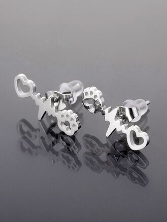 Vtipné náušnice z leštěné chirurgické oceli, srdíčko a tlapka