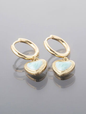 Jemné kruhové náušnice z leštěné chirurgické oceli zlaté barvy se srdíčkem, světlý kamínek